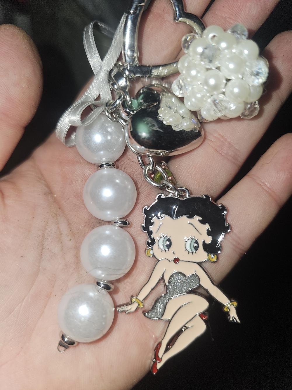 Betty Boop Pearl Charm Keychain — White Pearl Accent